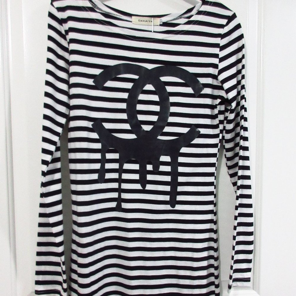 striped bodycon knit mini black/white sz XS